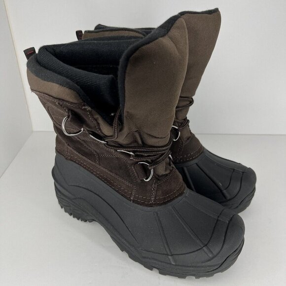 Totes Brown/Black Lined Mens Size 8 Weatherproof Waterproof Winter Duck Boots - Picture 2 of 10